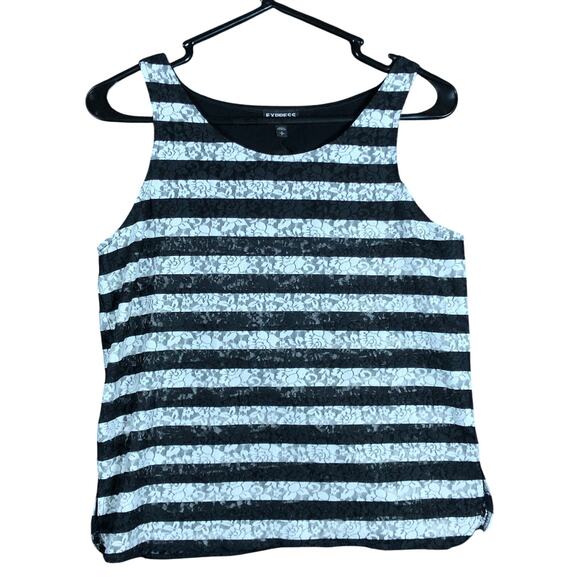 Express Womens Blouse Black White Lace Striped Sheer Tank Scoop Neck Stretch S - Picture 1 of 12